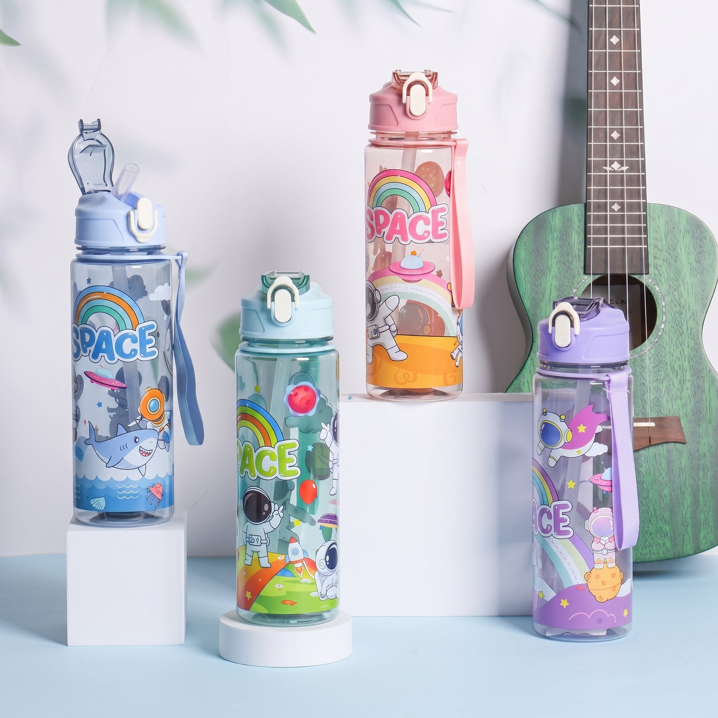 🌈🚀 Rainbow Space Water Bottle – 650ml 💧✨