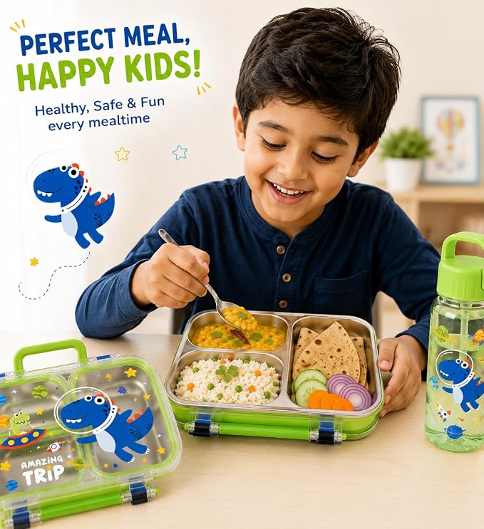 🚀🦖 Space Dino & Construction Truck | Ultimate Stainless Steel Lunch Box 🍱
