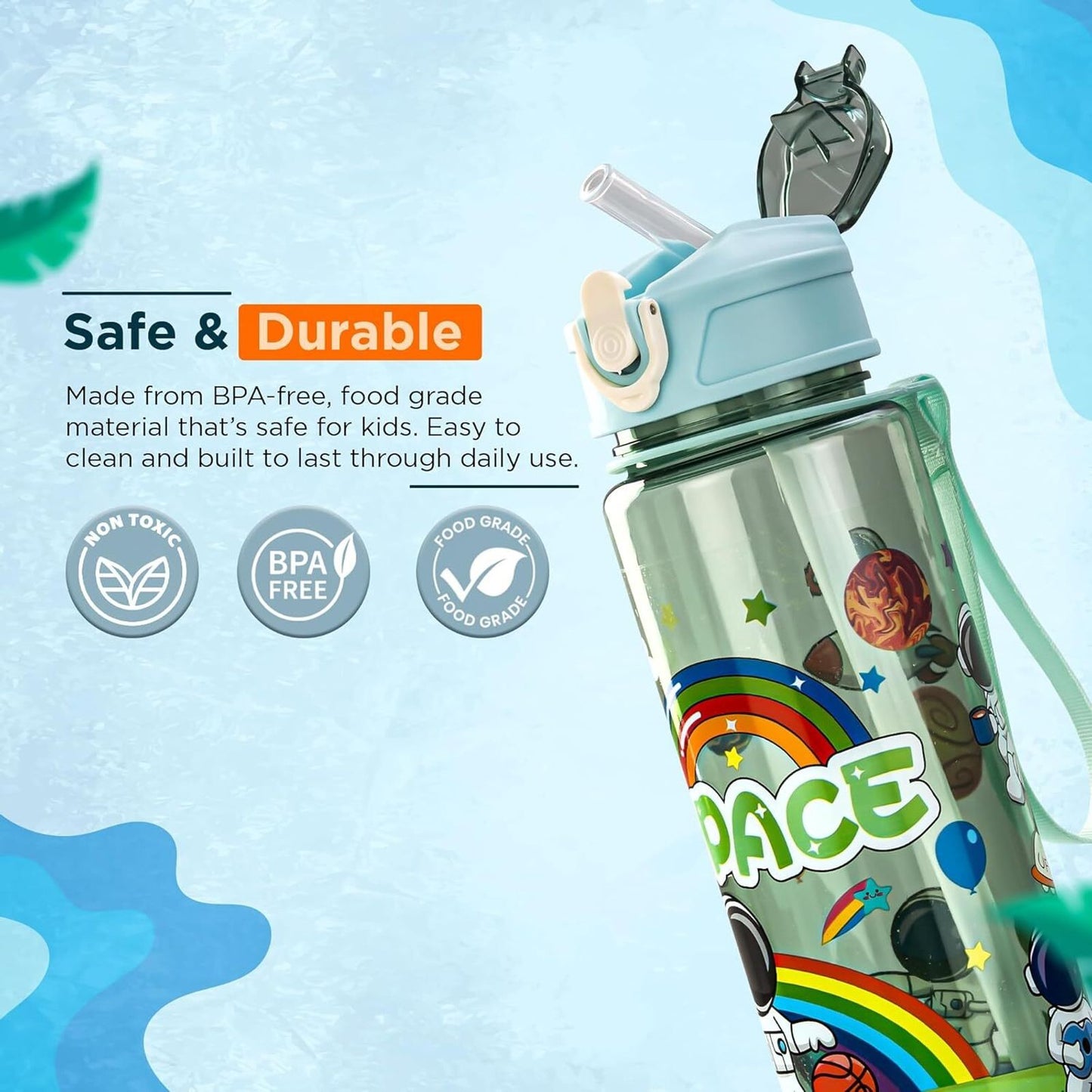 🌈🚀 Rainbow Space Water Bottle – 650ml 💧✨