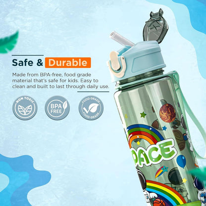 🌈🚀 Rainbow Space Water Bottle – 650ml 💧✨
