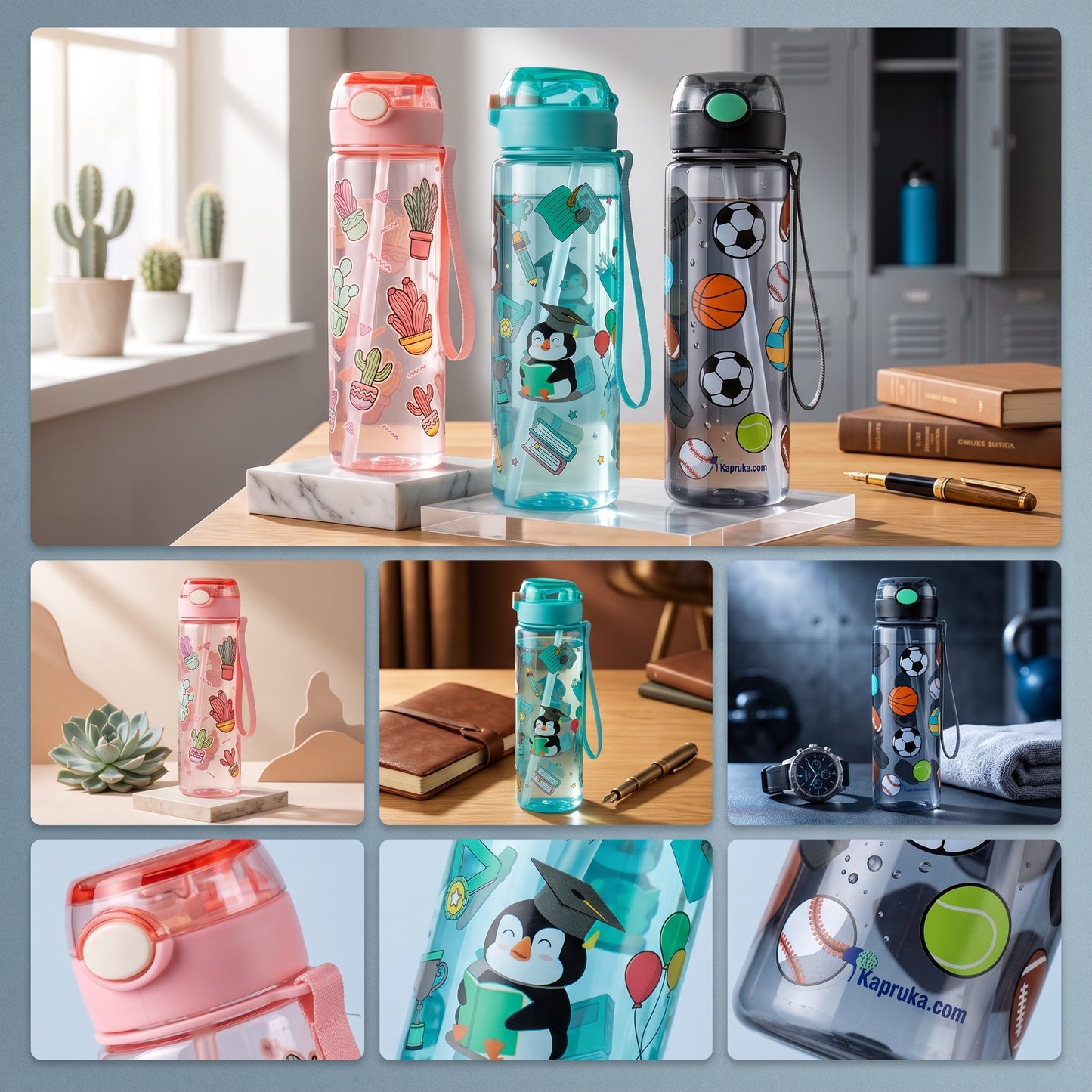 🖤🐻 Kids Portable Cartoon Water Bottle – 750ml💧✨