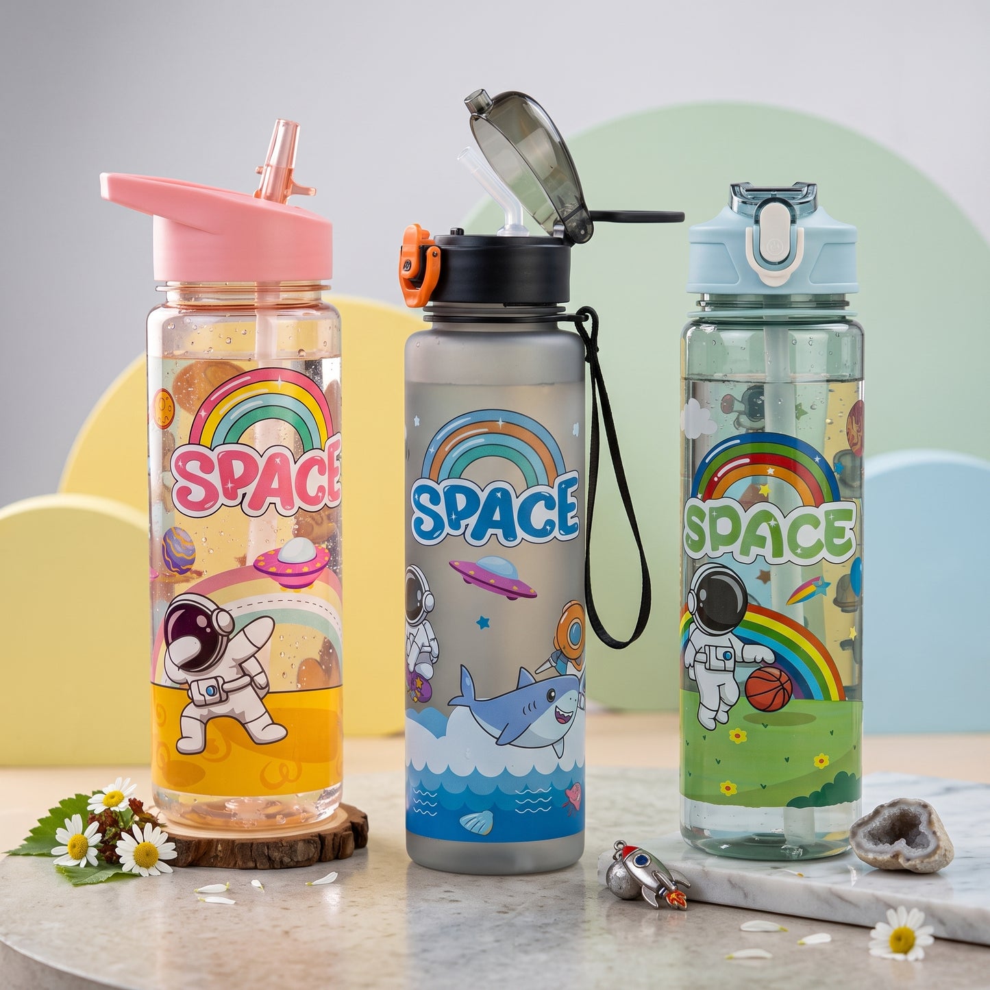 🚀 Kids Space Astronaut Water Bottle 800ml – Leakproof Sipper with Straw 🥤