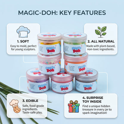 Magic Doh 100g Tubs – 7 Scented Colors + Surprise Toy 🎁