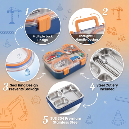 🚀🦖 Space Dino & Construction Truck | Ultimate Stainless Steel Lunch Box 🍱