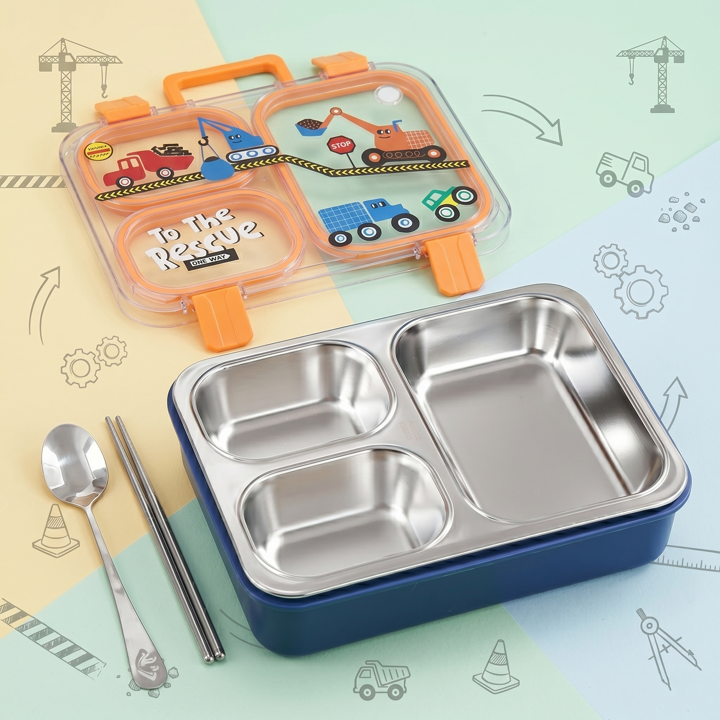 🚀🦖 Space Dino & Construction Truck | Ultimate Stainless Steel Lunch Box 🍱