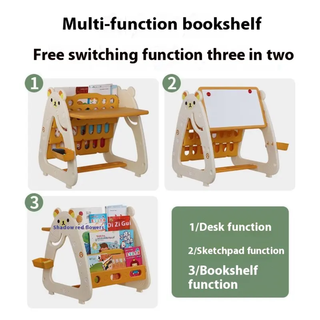 3-in-1 Kids Multi-Function Bookshelf & Desk