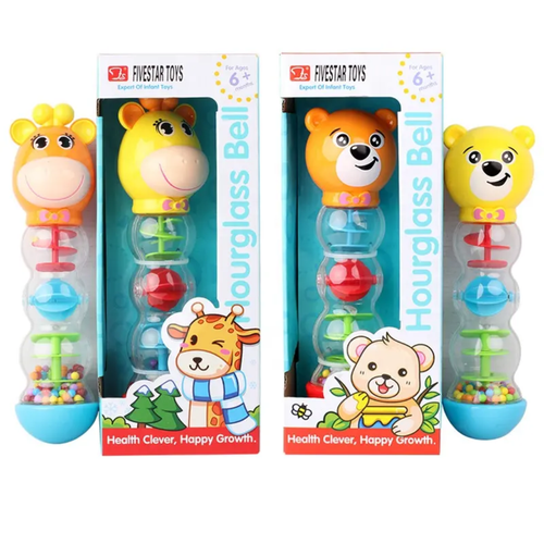 🐻 Baby Hourglass Bell Rattle – Soft Sound, Bright Colors