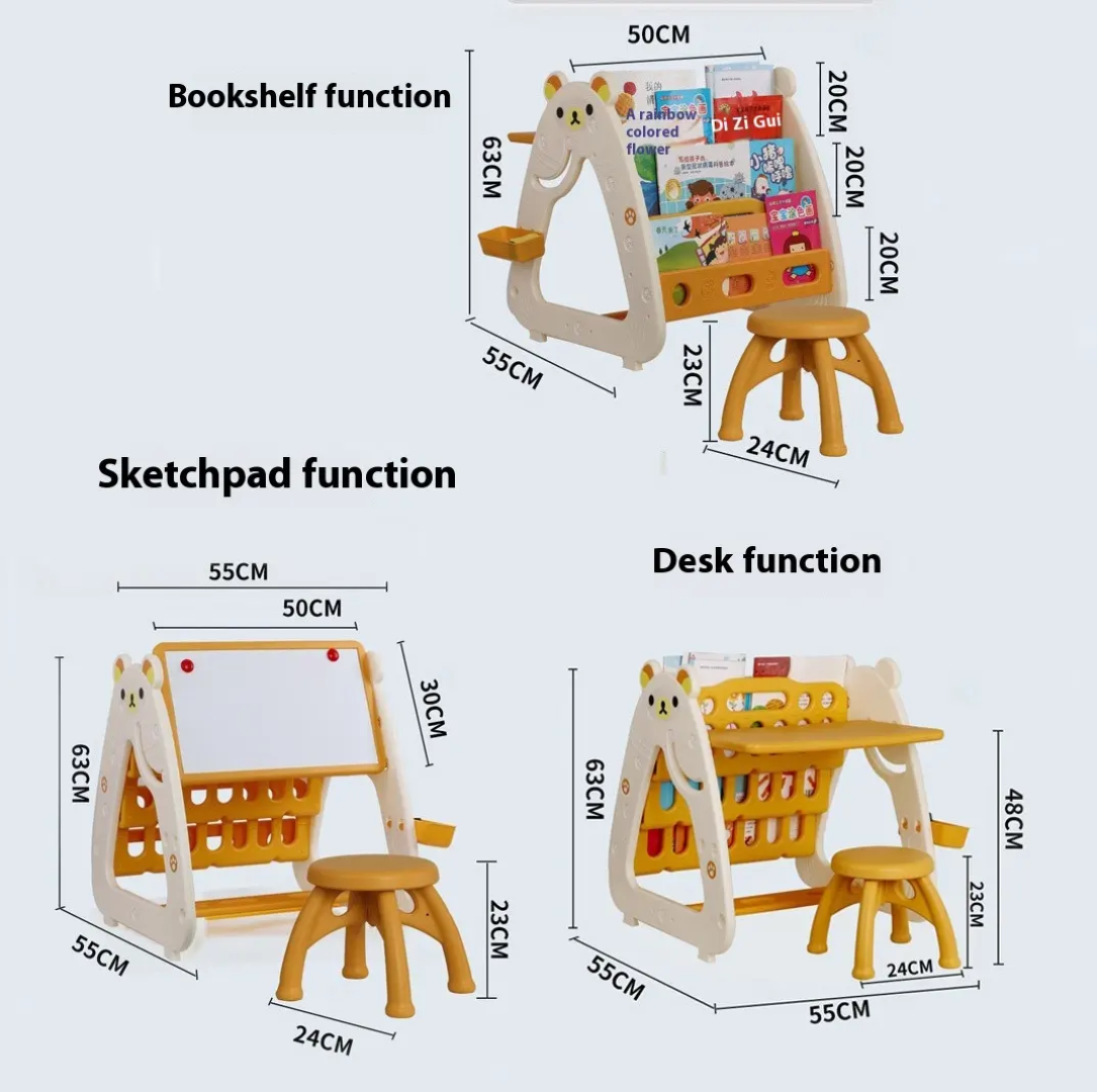 3-in-1 Kids Multi-Function Bookshelf & Desk