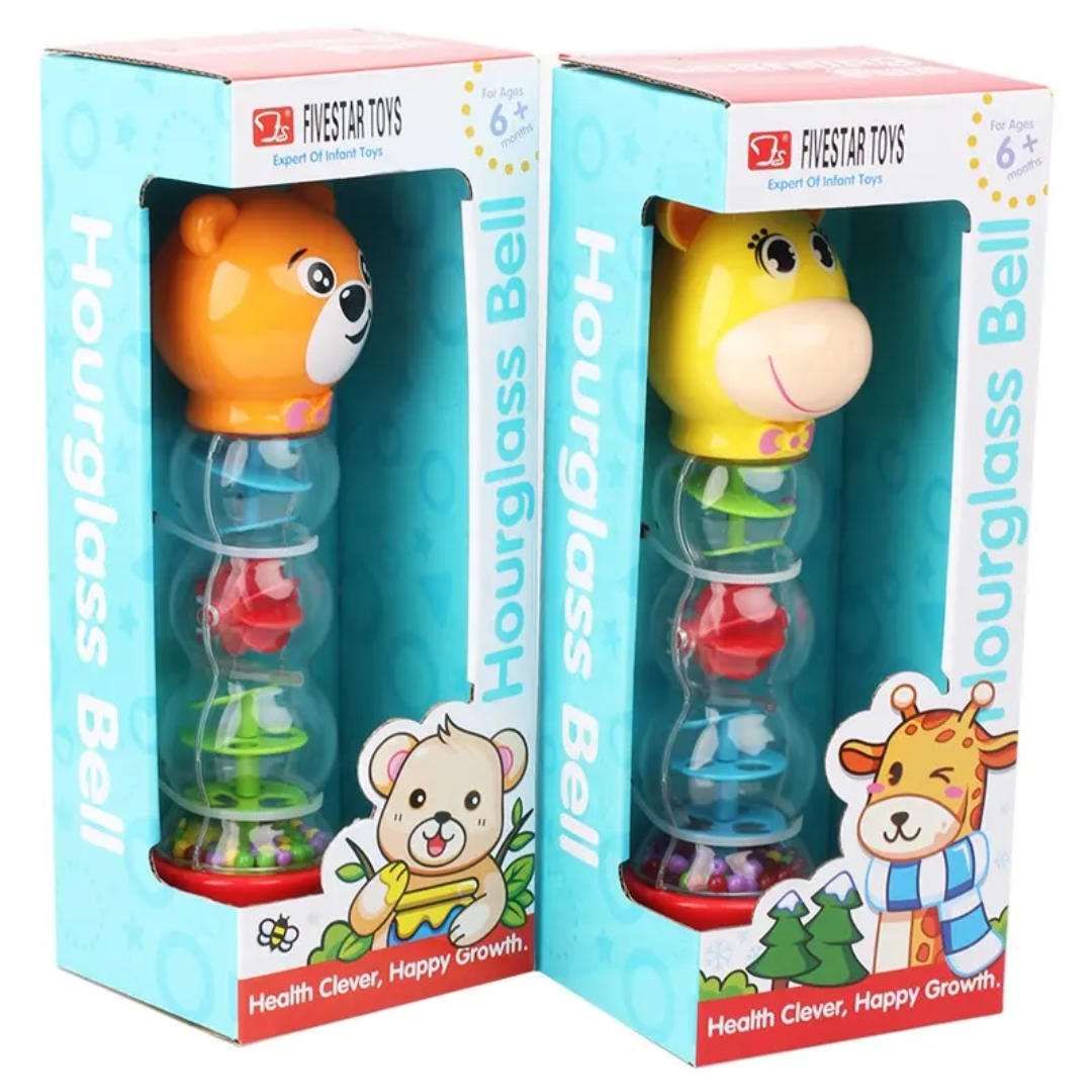 🐻 Baby Hourglass Bell Rattle – Soft Sound, Bright Colors