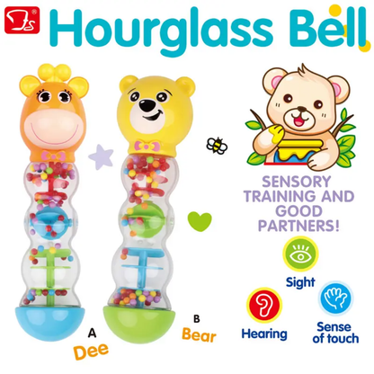 🐻 Baby Hourglass Bell Rattle – Soft Sound, Bright Colors