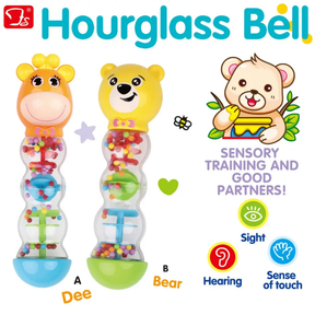 🐻 Baby Hourglass Bell Rattle – Soft Sound, Bright Colors